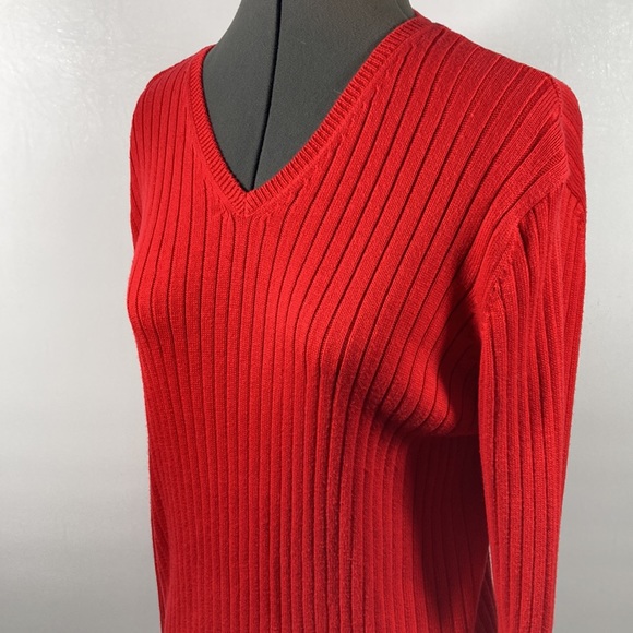 Jeanne Pierre V Neck 100% Cotton Long Sleeve Red Sweater Size M - Picture 4 of 8